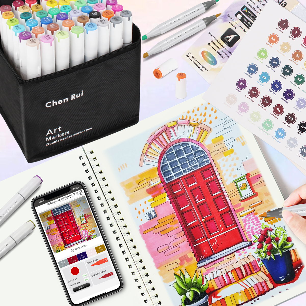 100 Colors Alcohol Brush Markers with Free App