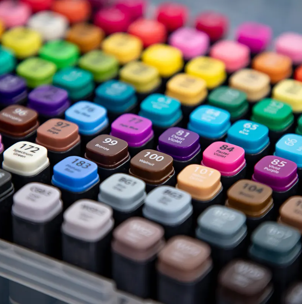 The color-coded caps allow for ease in organization and to identify colors quickly.