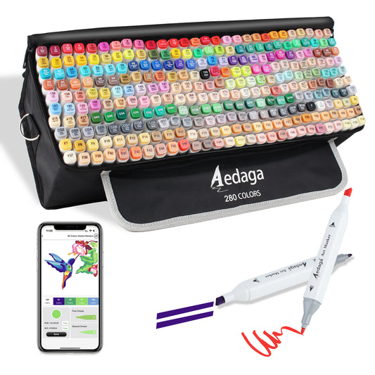 Aedaga 280 Colors Alcohol Markers with Free App