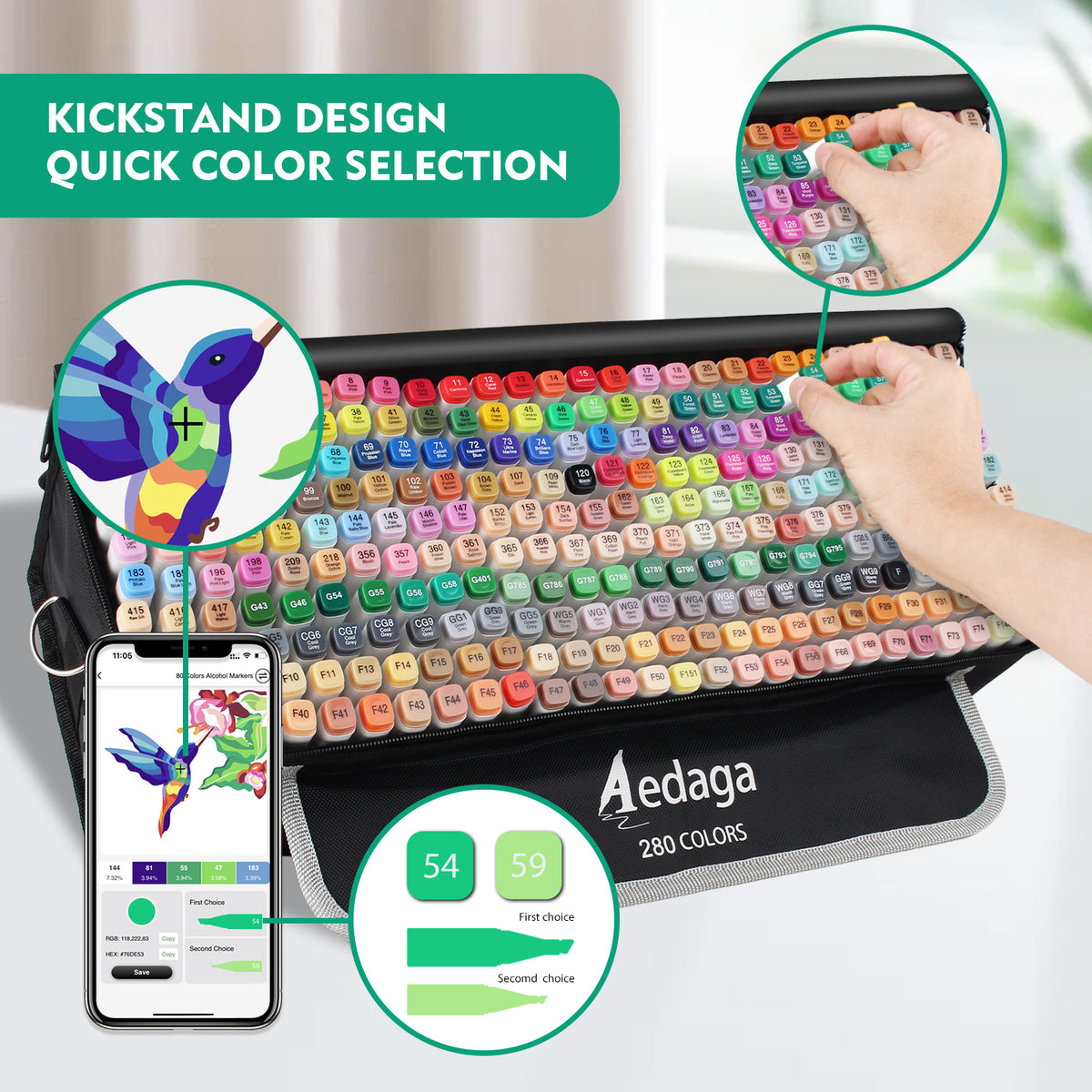 Aedaga 280 Colors Alcohol Markers with Free App