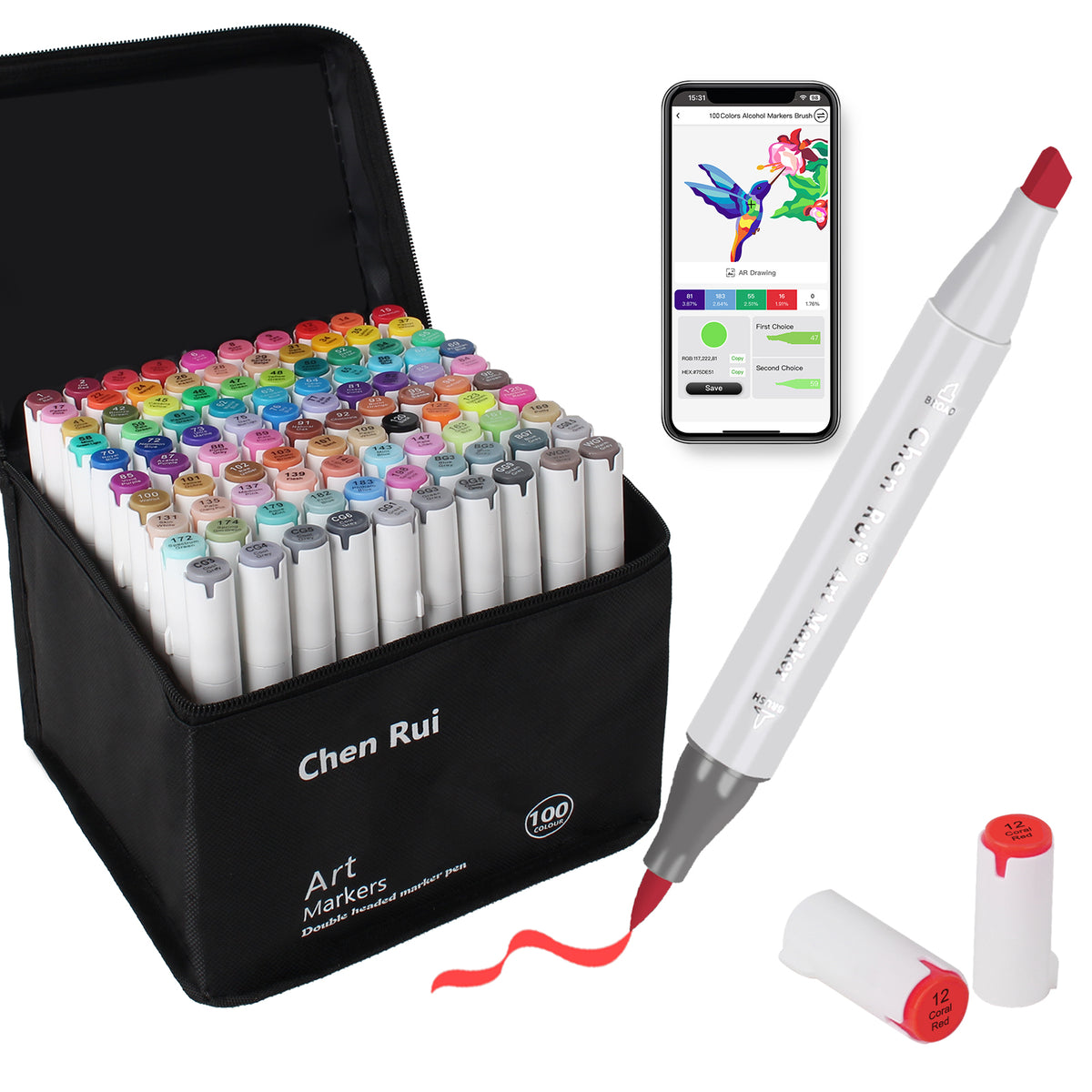 100 Colors Alcohol Brush Markers with Free App