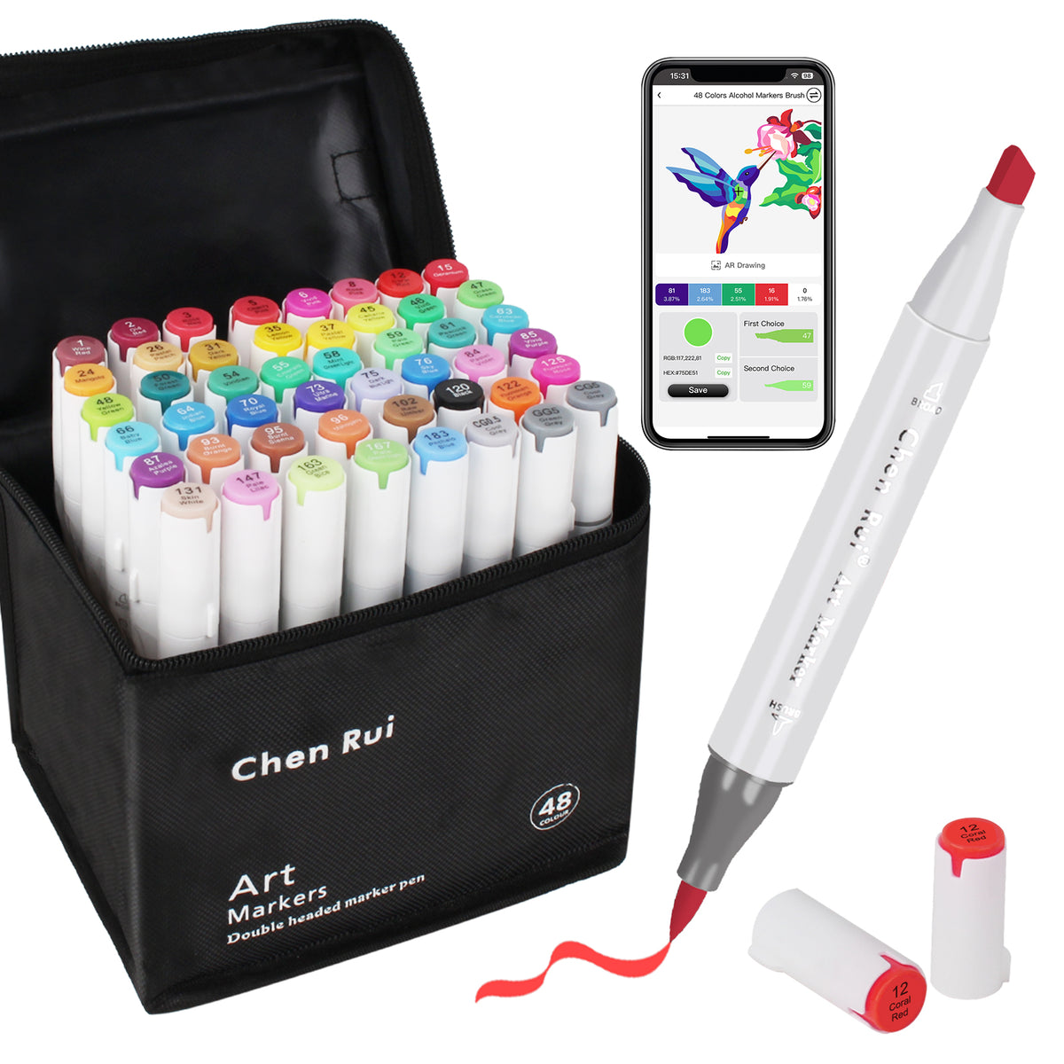 48 Colors Alcohol Brush Markers with Free App