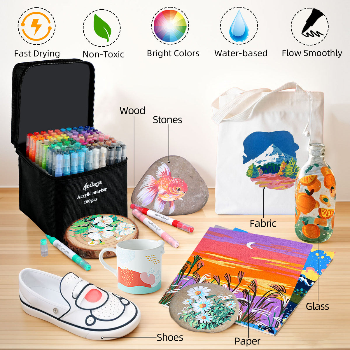 100色のアクリル絵の具ペン（無料アプリ付き） 