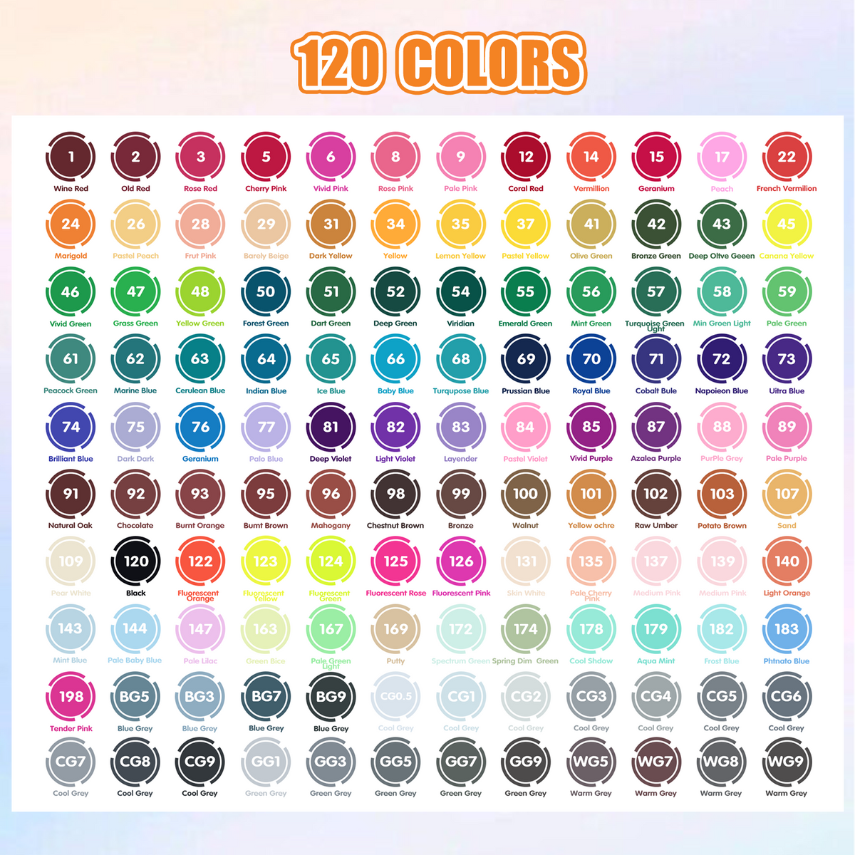 100 Colors Alcohol Brush Markers with Free App