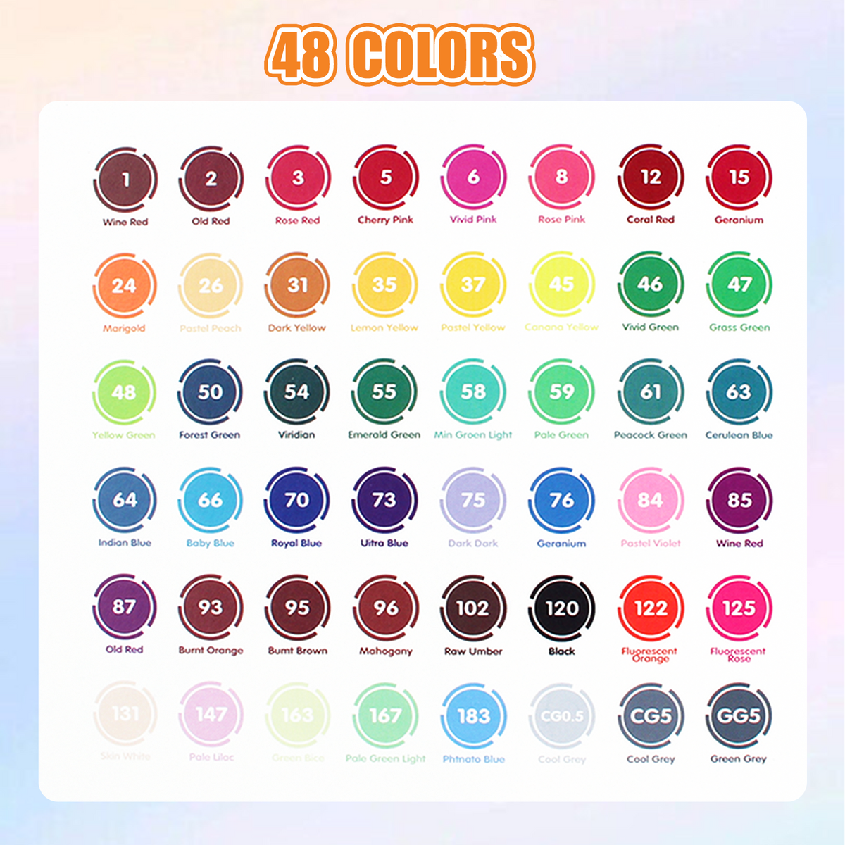 48 Colors Alcohol Brush Markers with Free App