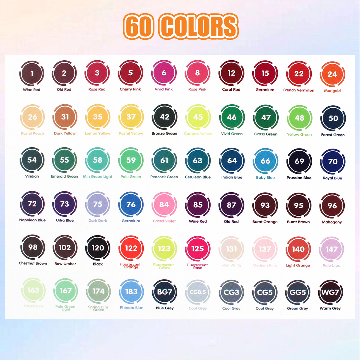 60 Colors Alcohol Brush Markers with Free App