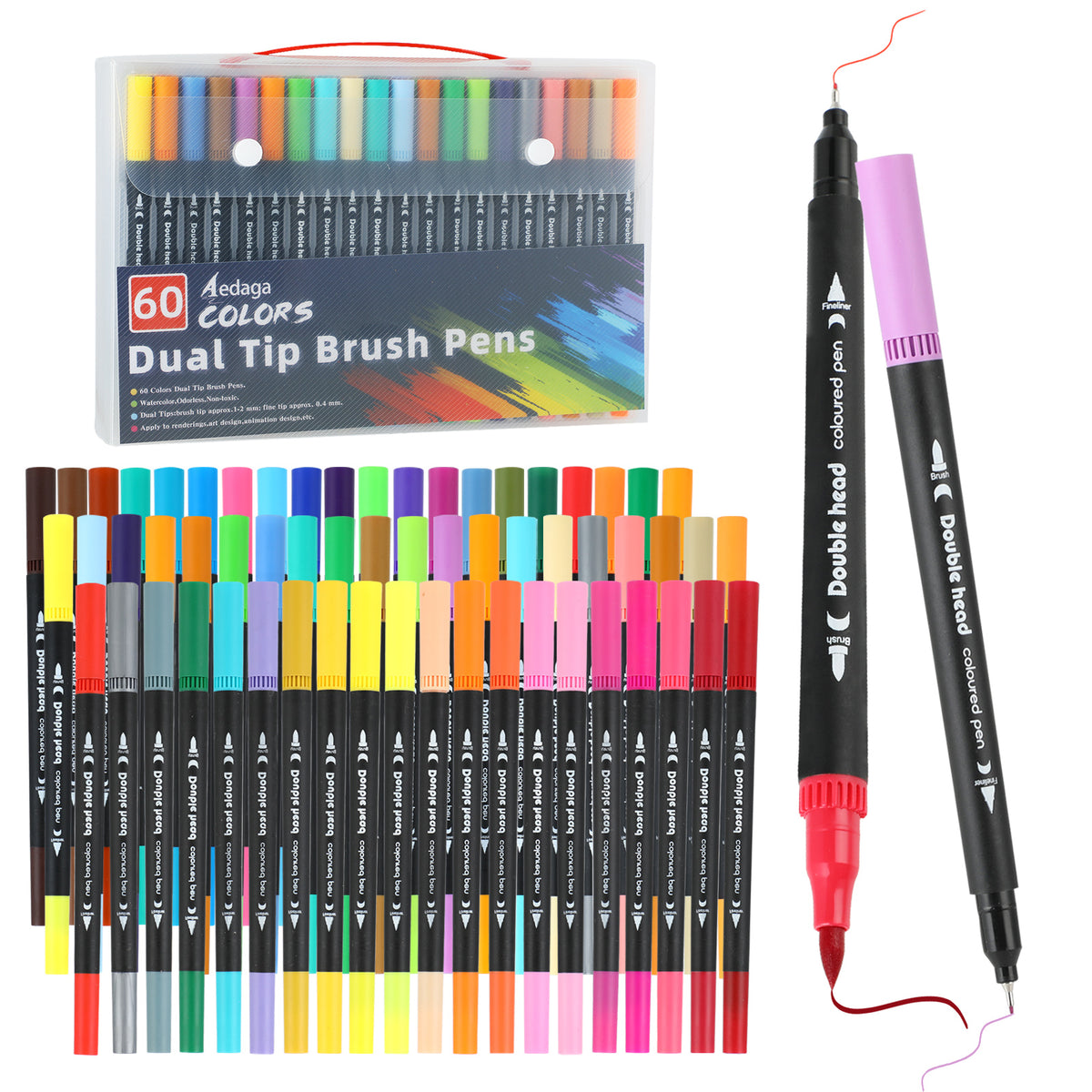 60 Colors Dual Tip Brush Pens
