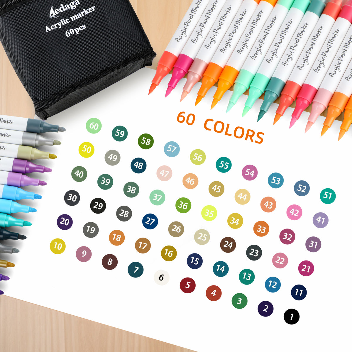 60色のアクリル絵の具ペン（無料アプリ付き） 