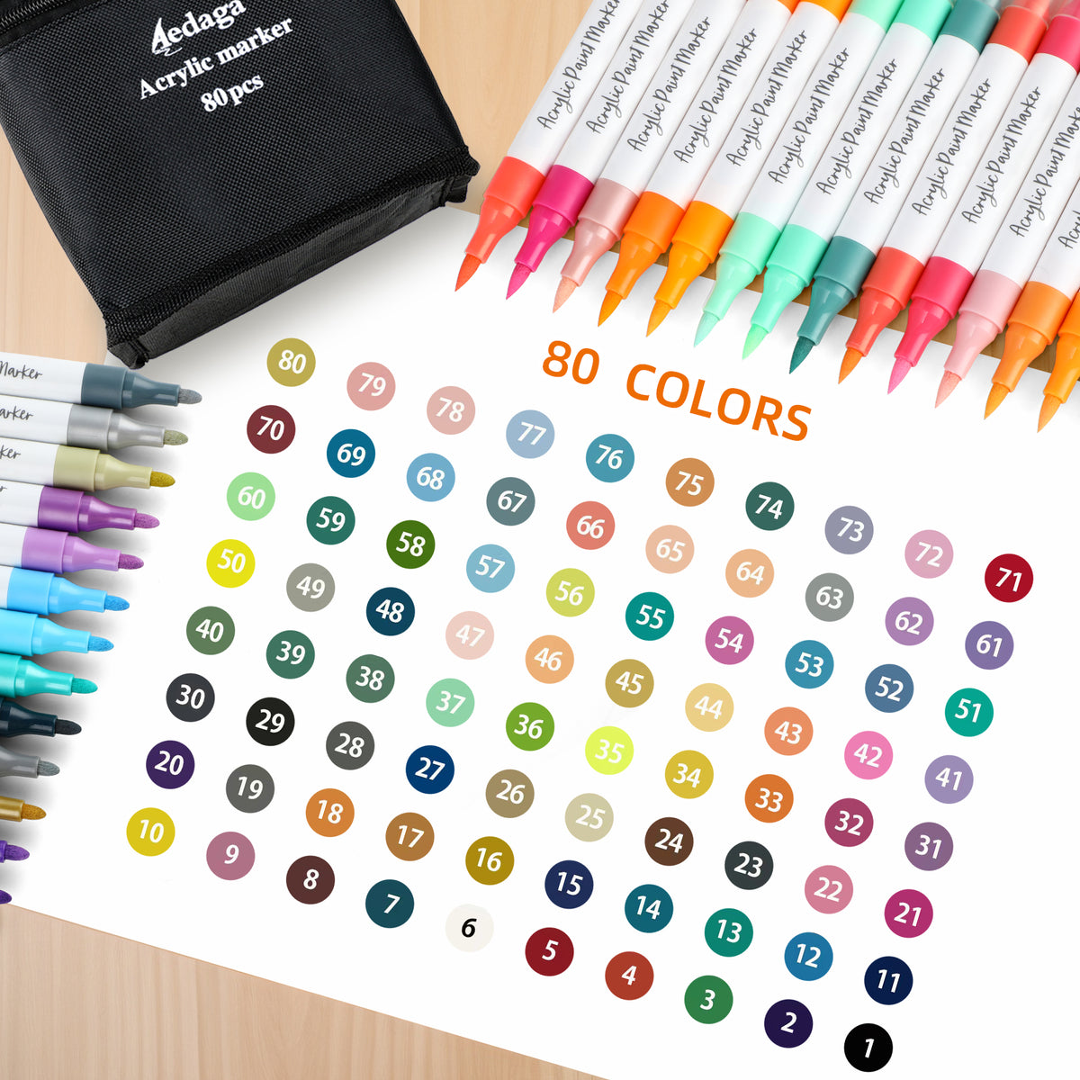80色のアクリル絵の具ペン（無料アプリ付き） 